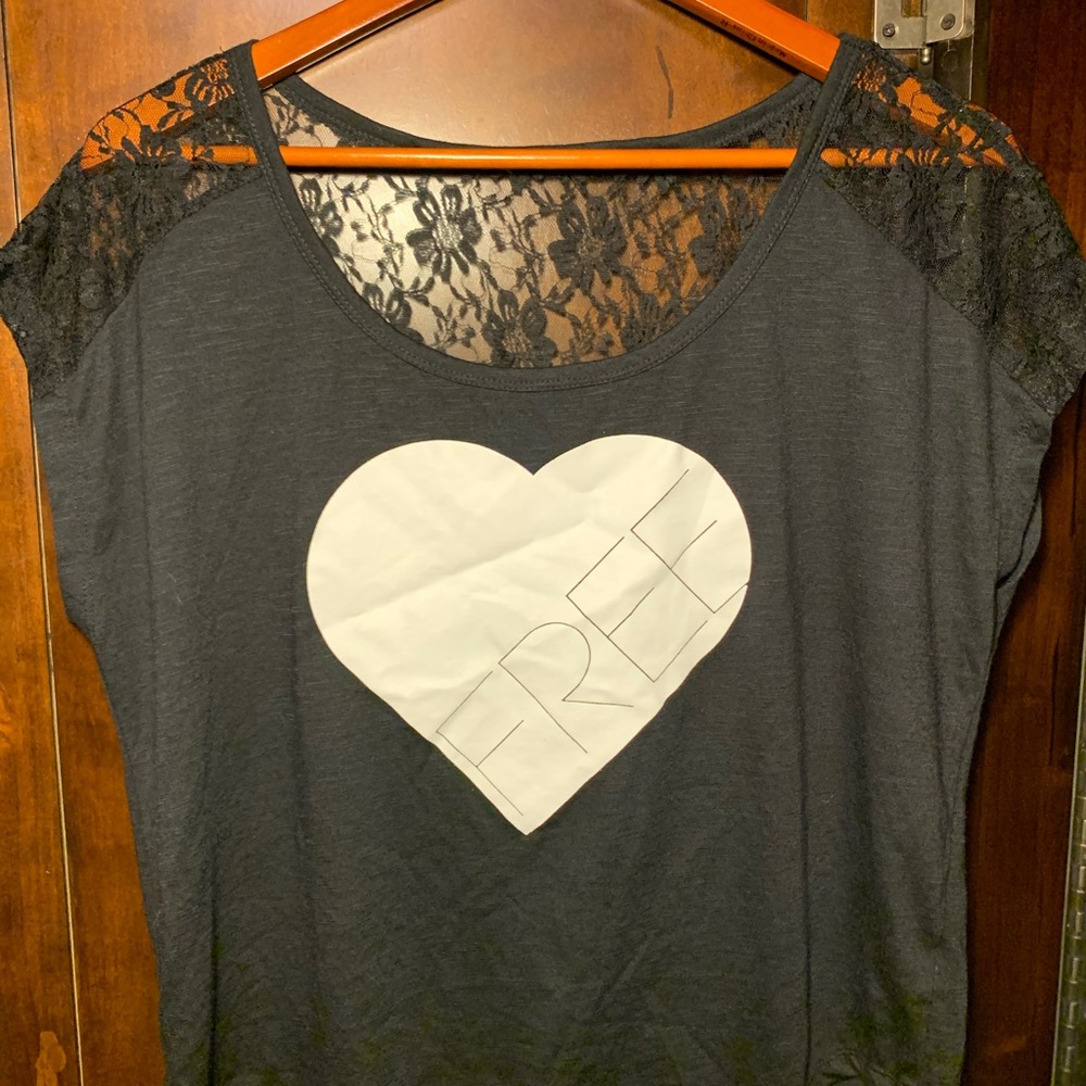 Loose fitting black tee w lace back